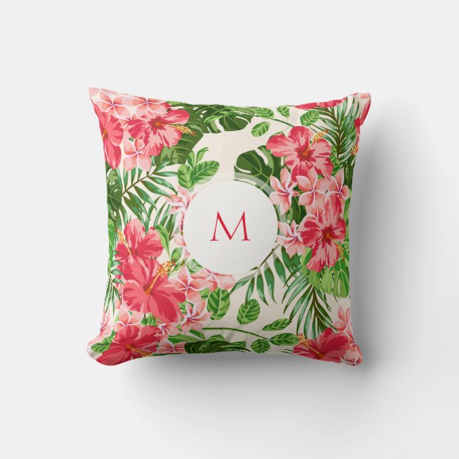 Personlig Hibiscus Flower Monogram Pillow Kudde (Framsida)