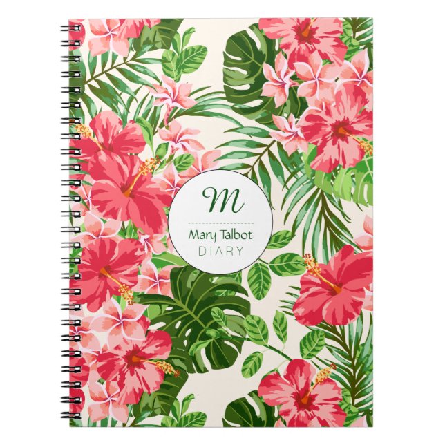 Personlig Hibiscus Flower Monogram S bärbar dator Anteckningsbok Med Spiral (Framsidan)