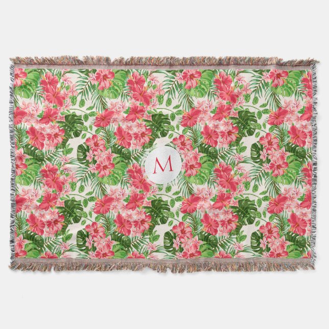 Personlig Hibiscus Flower Monogram T Blanket Mysfilt (Framsidan)