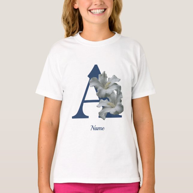 Personlig Hibiskusblomma Monogram Initial A T Shirt (Framsida)