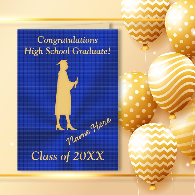 Personlig High School Studenten-kort för henne Kort (Graduation Card to Daughter. Personalized Graduation Cards for Her. Blue and Gold Graduation Card.)