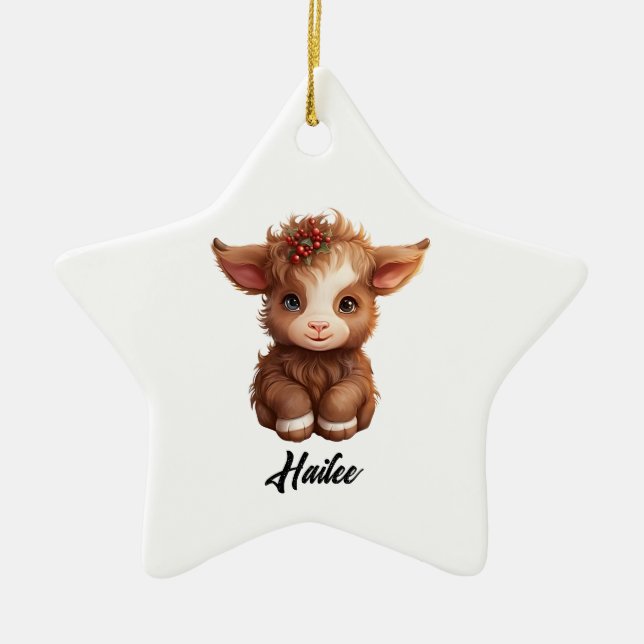 Personlig Highland Cow-dekoration Julgransprydnad Keramik (Framsidan)