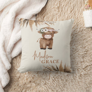 Personlig Highland Cow Namn Pillow Kudde
