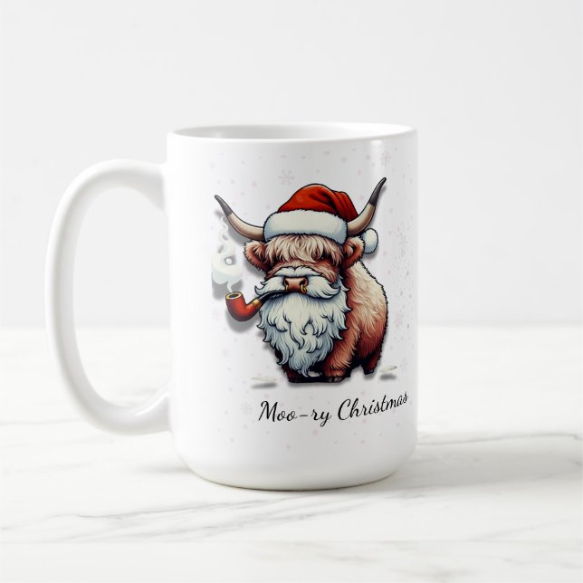 Personlig Highland Cow Santa Kaffemugg (Vänster)