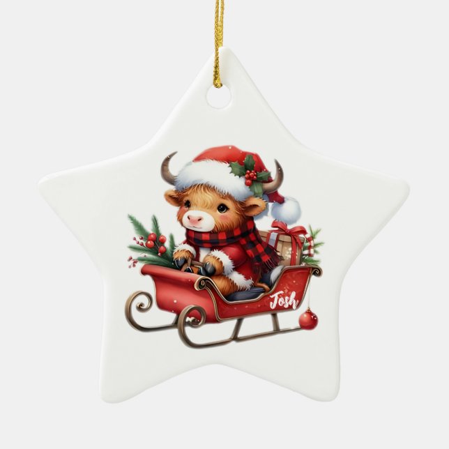 Personlig Highland Cow Sleigh ornament (Framsidan)