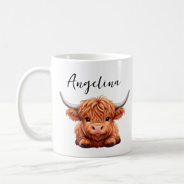 Personlig Highland Ko | Söt Bondgårdsdjur Kaffemugg (Vänster)