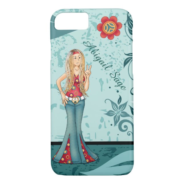 Personlig Hippie Girl, Fredstecken and Flowers Case-Mate iPhone Skal (Baksida)