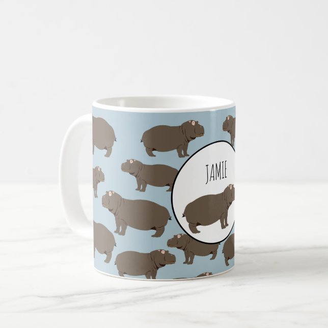 Personlig Hippopotamus Hippo Mönster Kaffemugg (Framsida vänster)