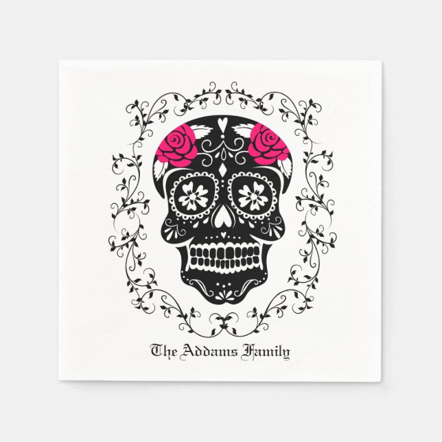 Personlig Hipster Black & Rosa Sugar Skull Pappersservett (Framsidan)