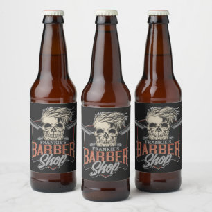 Personlig hipster-salong med dödskalle och rakhyvl ölflaska etikett