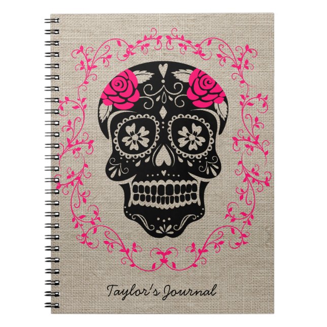 Personlig Hipster Sugar Skull Anteckningsbok (Framsidan)