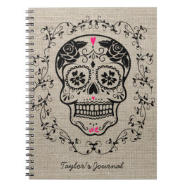 Personlig Hipster Sugar Skull Anteckningsbok Med Spiral
