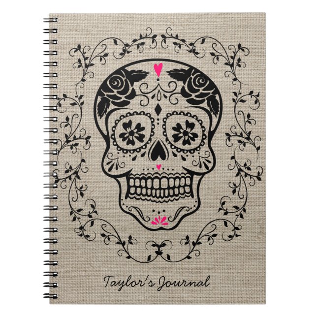 Personlig Hipster Sugar Skull Anteckningsbok Med Spiral (Framsidan)