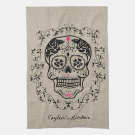 Personlig Hipster Sugar Skull Kökshandduk