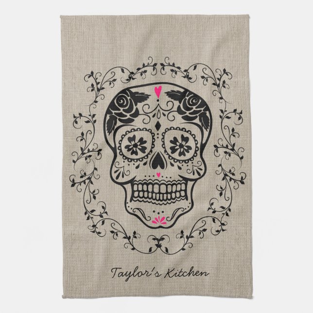 Personlig Hipster Sugar Skull Kökshandduk (Vertikal)