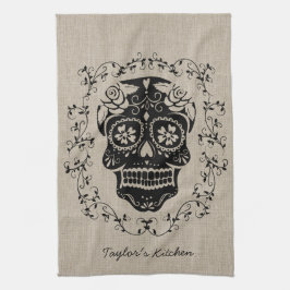 Personlig Hipster Sugar Skull Kökshandduk