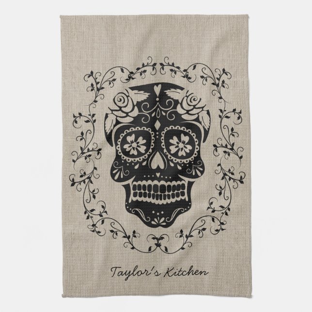 Personlig Hipster Sugar Skull Kökshandduk (Vertikal)