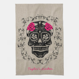 Personlig Hipster Sugar Skull Kökshandduk