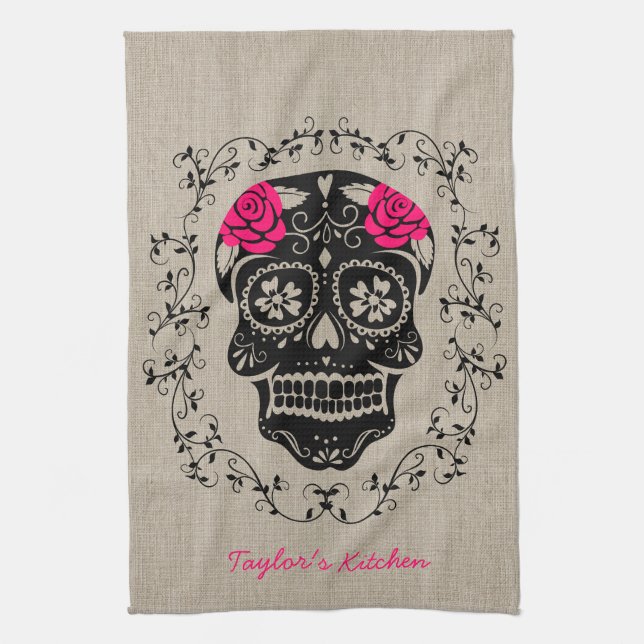 Personlig Hipster Sugar Skull Kökshandduk (Vertikal)