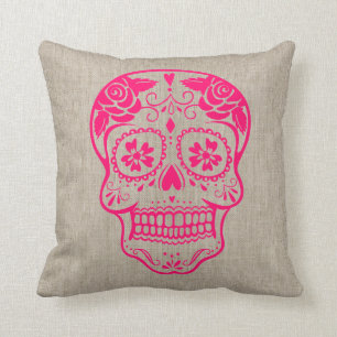 Personlig Hipster Sugar Skull Neon Rosa Kudde