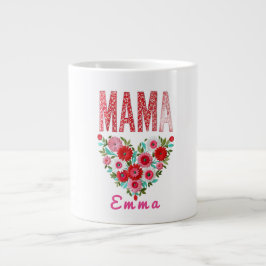 Personlig hjärtblomma-mamma present med eget namn  jumbo mugg