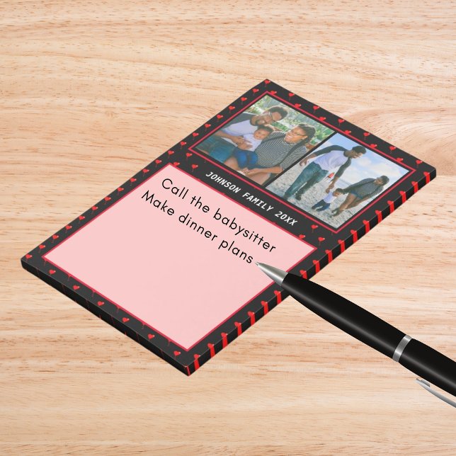 Personlig hjärtcollage med namn och röda hjärtan f post-it block (Photo Collage Family Personalized Red Heart & Name Post-it Notes)