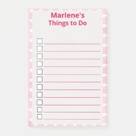 Personlig Hjärter på Rosa Sak to Do Post-it Block