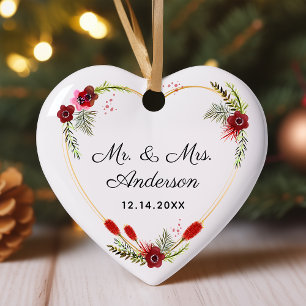 Personlig hjärtformad blommig foto Mr. & Mrs. bröl Julgransprydnad Keramik