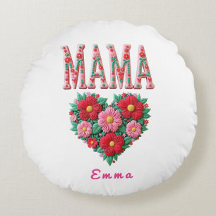 Personlig hjärtformad blommig gåva till mamma rund kudde