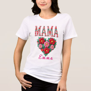Personlig hjärtformad blommig gåva till mamma t shirt