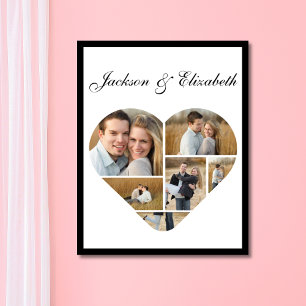 Personlig hjärtformad fotokollage med kärlekstema  poster