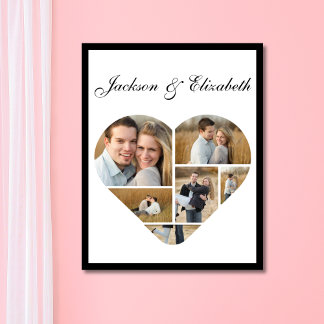 Personlig hjärtformad fotokollage med kärlekstema poster