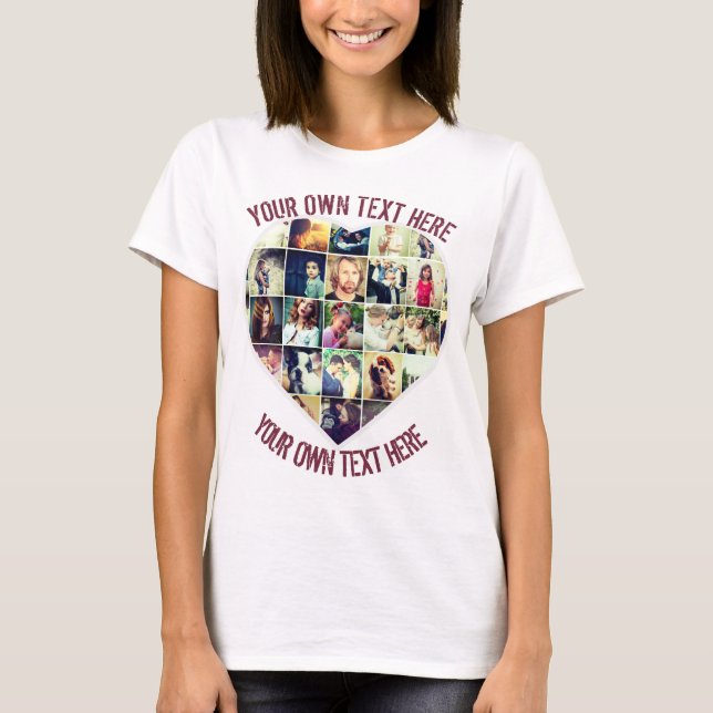 Personlig hjärtformade fotomosaik-mall t shirt (Framsida)