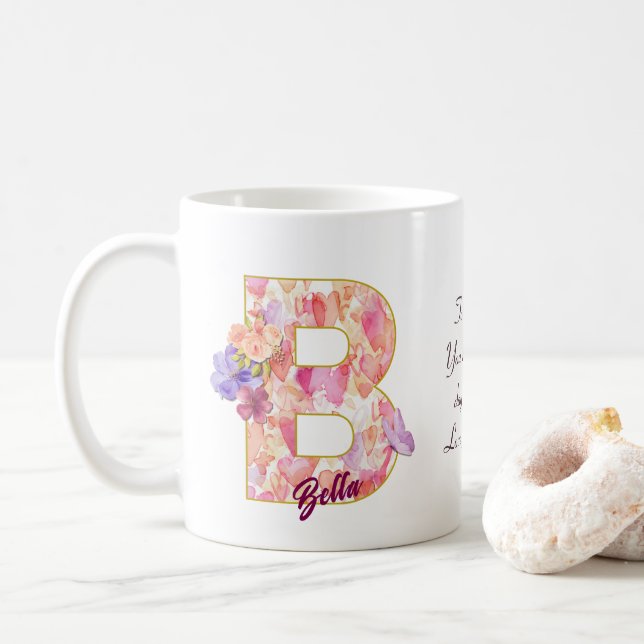 Personlig hjärtmönster B initial design Kaffemugg (Med munk)