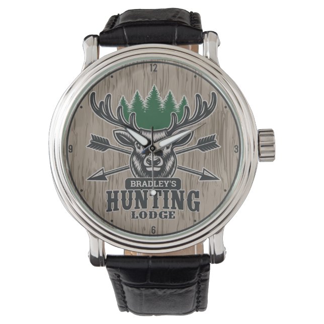 Personlig Hjort Elk Hunter Bow Hunting Lodge Armbandsur (Framsida)