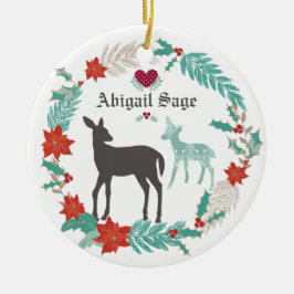 Personlig Hjort och Baby 1 jul Julgransprydnad Keramik