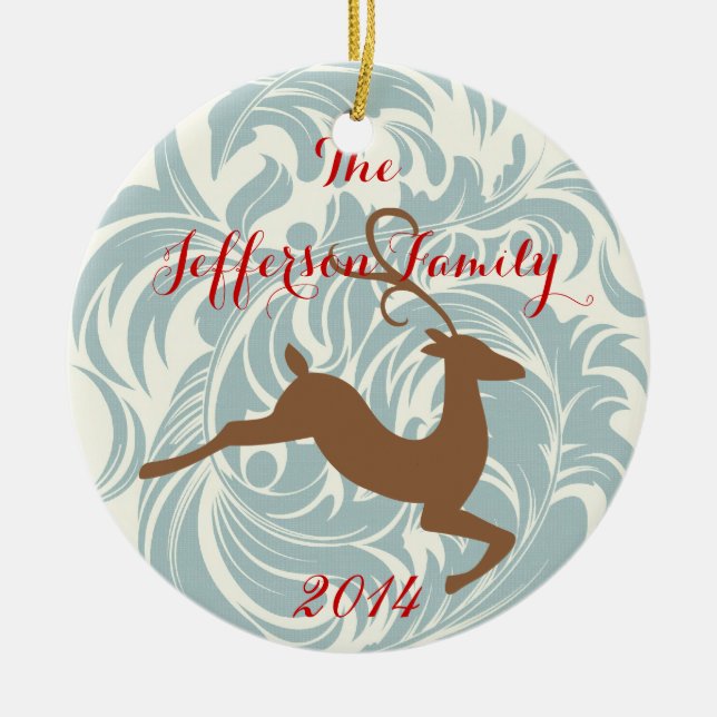 Personlig Hjort Rein-familjen - Ornamet Julgransprydnad Keramik (Framsidan)