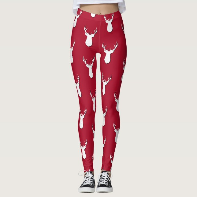 Personlig Hjort Trophy Mönster Festive Leggings (Framsida)