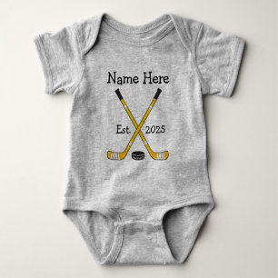 Personlig Hockey Baby Namn-året Born Black Guld T Shirt