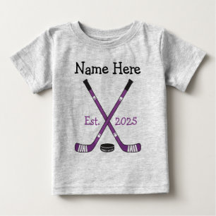 Personlig Hockey Baby Namn-året Born Lila T Shirt