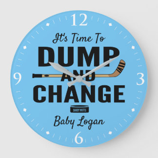 Personlig Hockey Baby Namn Dump and Change Blue Stor Klocka