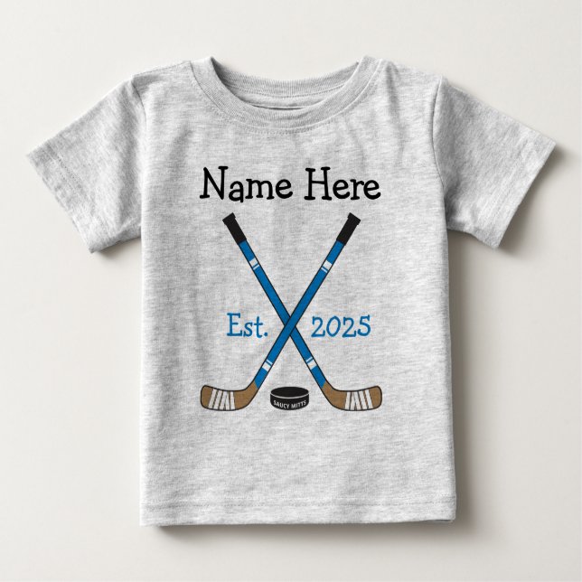Personlig Hockey Baby Namn födelsedag Born Blue T Shirt (Framsida)
