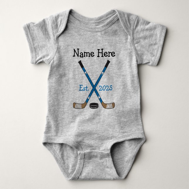 Personlig Hockey Baby Namn födelsedag Born Blue T Shirt (Framsida)