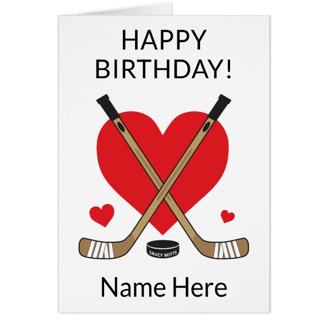 Personlig Hockey Birthday Hearts Hockey Sticks OBS Kort (Framsidan)