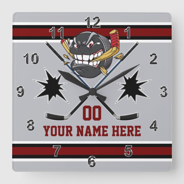 Personlig Hockey Clocks, Hockey Bedroom Decor Fyrkantig Klocka (Framsida)