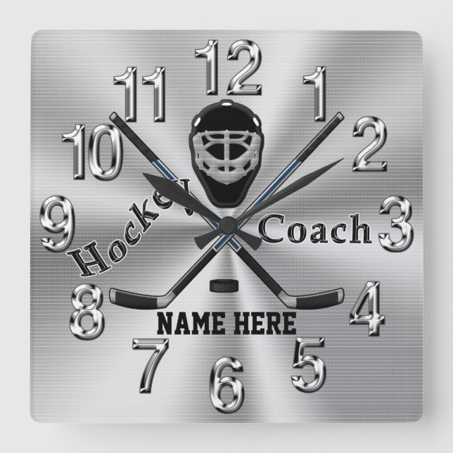Personlig Hockey Coach-gåvor med Namn eller text Fyrkantig Klocka (Framsida)