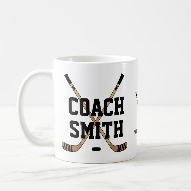Personlig Hockey Coach Sticks and Puck Kaffemugg (Vänster)
