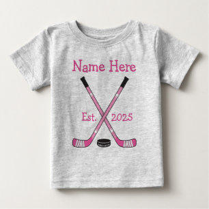 Personlig Hockey Flicka Namn-året Born Rosa T Shirt