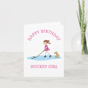 Personlig Hockey Flicka Tecknad Glad Födelsedag Kort
