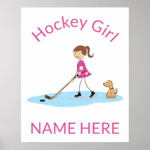 Personlig Hockey Girl Tecknad Namn Poster